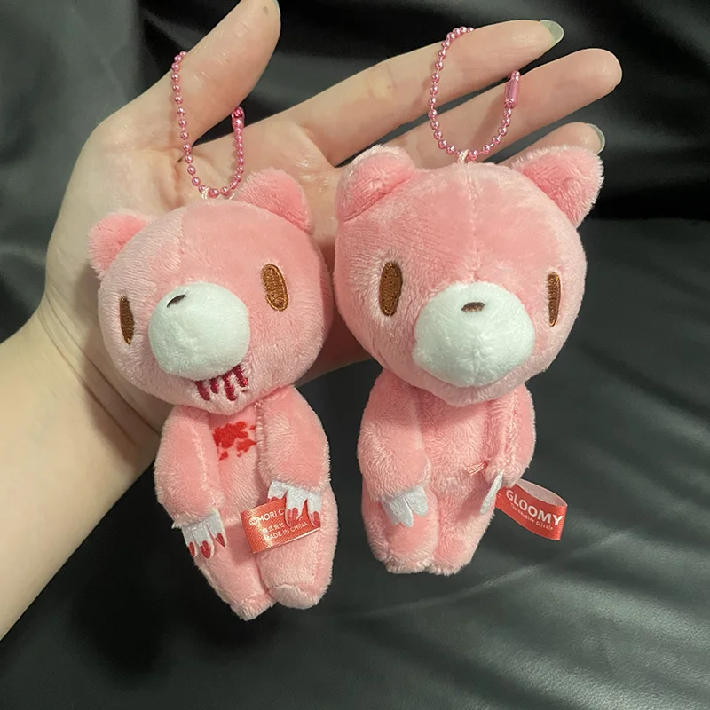 Cartoon Pink Bear Plush Keychain Plush Doll Cute Bloodthirsty Pink Bear Keyring Car Keys Backpack Purse Decor Bag Charm Gifts