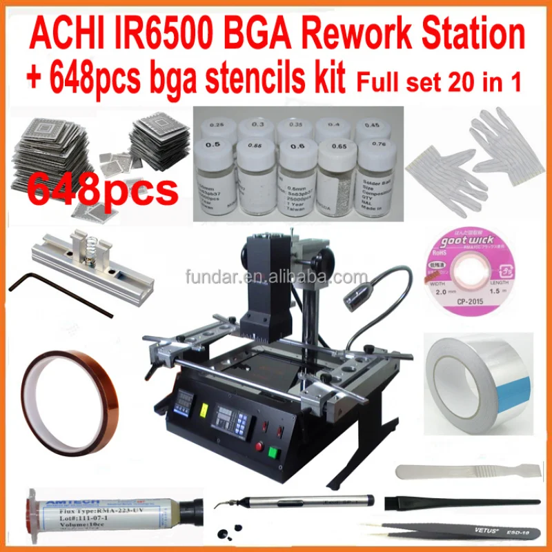 New rework station infrared ACHI IR6500 motherboard repair machine   27pcs 90mm universal bga stencils kit reballing base