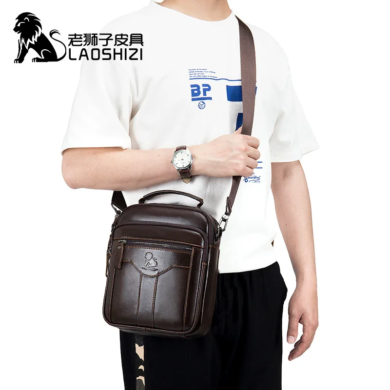 LAOSHIZI New Handbag Original leisure shoulder bag husband 100% cowhide luxury design messenger bag crossbody bags for men