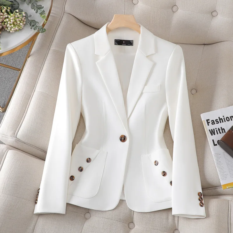 Blazer Women  Ladies Jacket Slim High-quality Office Business Shoulder Pads Long-sleeved Single-button Suit