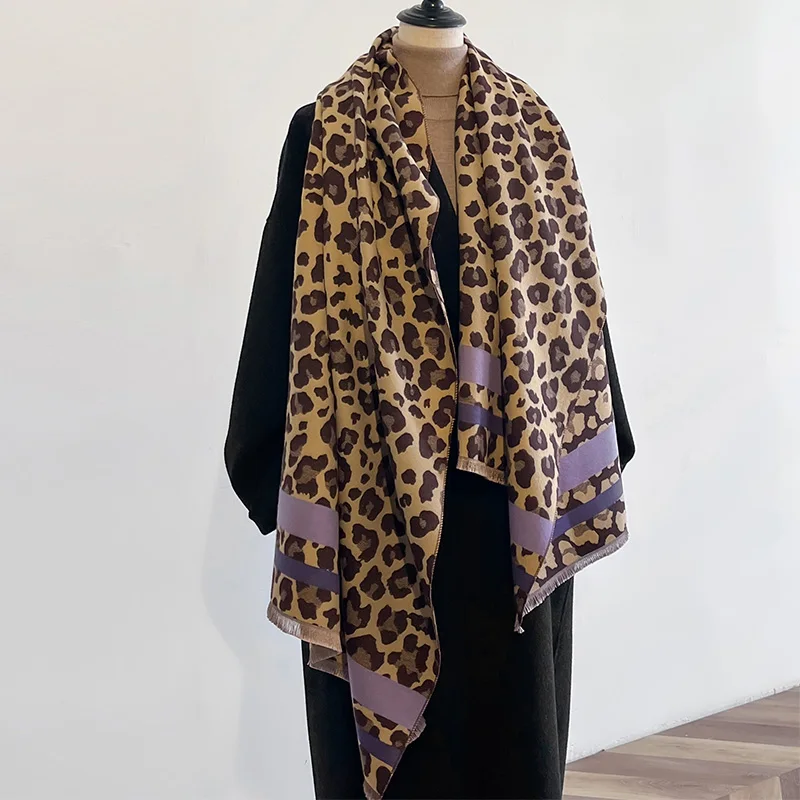 New Luxury Winter Leopard Two-Sided Cashmere Jacquard Scarves High Quality Women Thicken Wrap Shawl Ladies Wool Pashmina Scarf