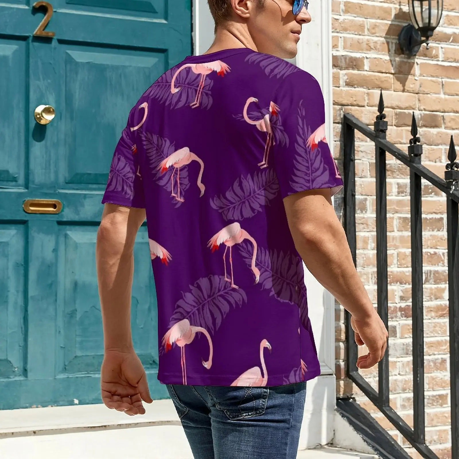 Oversized T Shirt Premium Bird And Leaf T-Shirts Pink Flamingo Casual O Neck Tshirt Mens Harajuku Pattern Top Tees