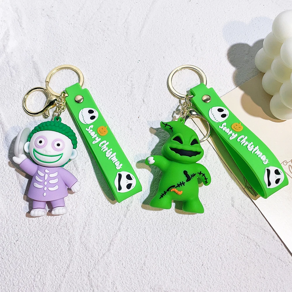 The Nightmare Before Christmas Keychains Cartoon Oogie Boogie Silicone Keyrings Cute Disney Doll Pendant Keyholder Bag Jewelry