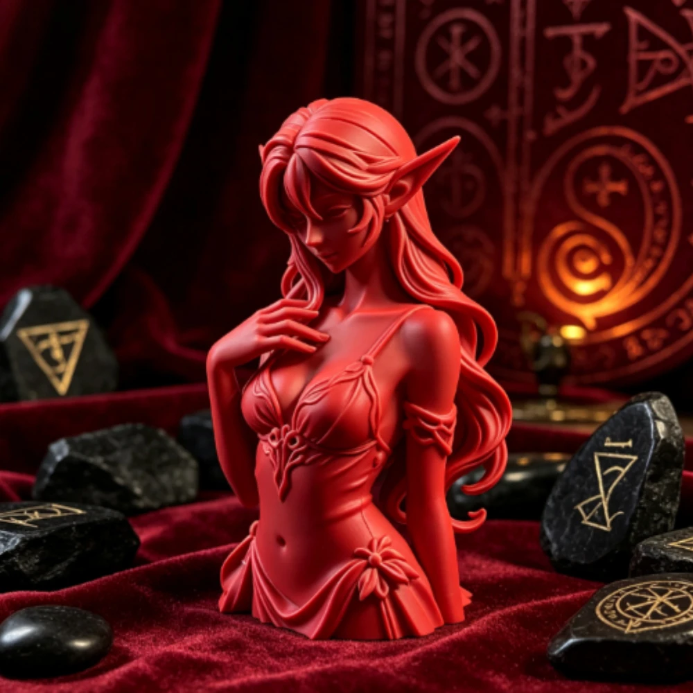 Fantasy Elf Lady Bust Statue 3D‑Printed Long Hair Pointed Ear Female Elf Figurine Desktop Art Collectible Home Shelf Decor Gifts
