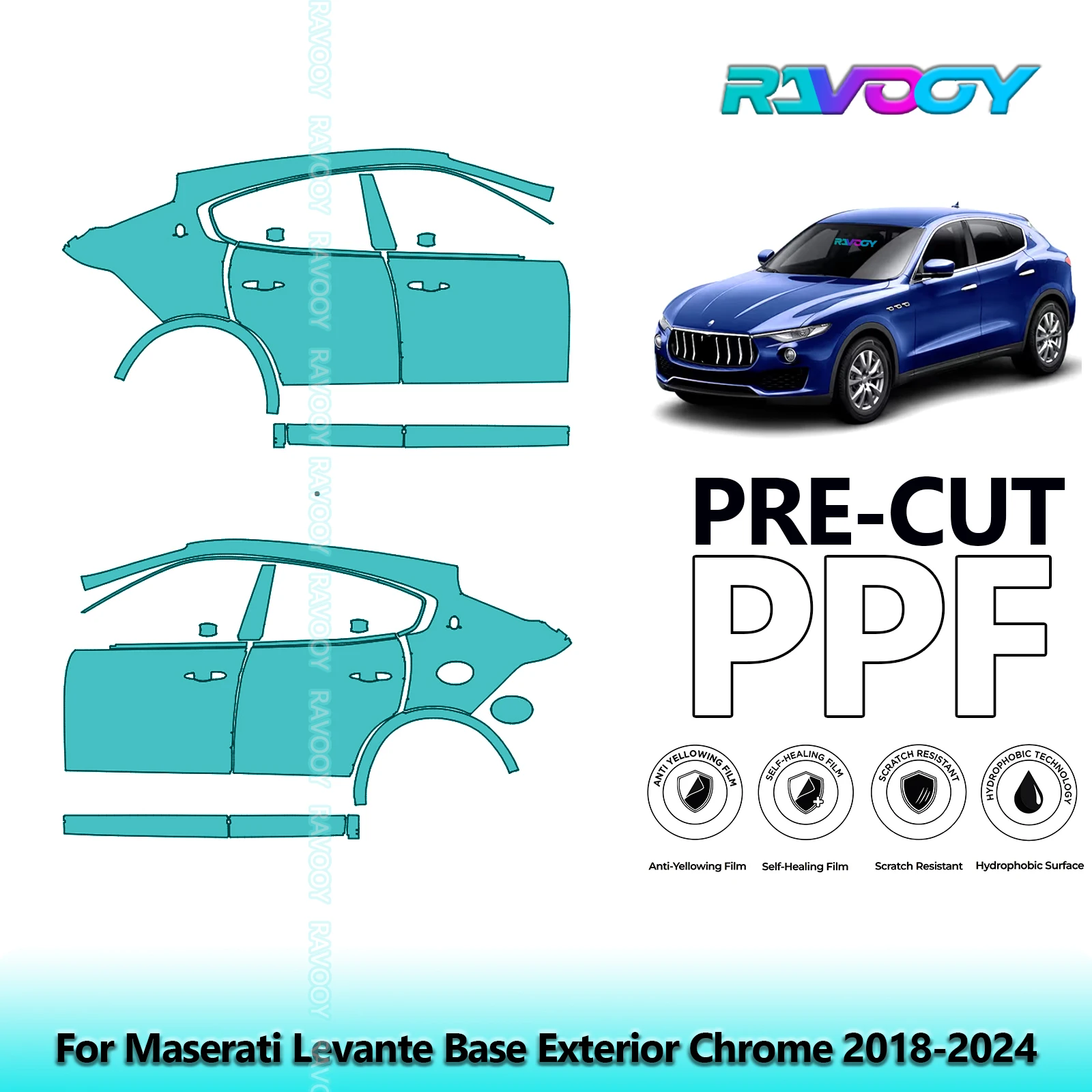 

For Maserati Levante Base Exterior Chrome 2018-2024 8.5mil Pre-Cut PPF Door & A/B Pillar Kit TPU Paint Protection Film Set