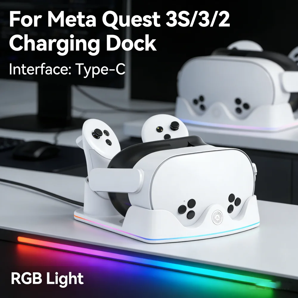 

Зарядная док-станция для головы Meta Quest 3S VR Станция быстрой зарядки с подсветкой RGB для гарнитуры Meta Quest 3S/3/2 VR