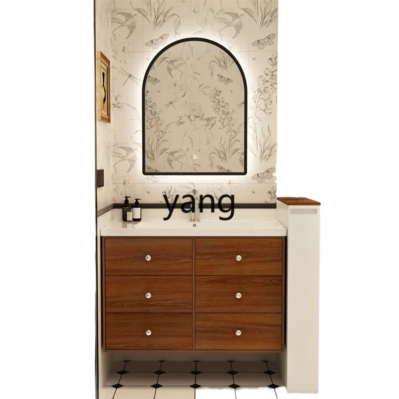 LTT antique bathroom cabinet combination bathroom washstand red oak ceramic integrated
