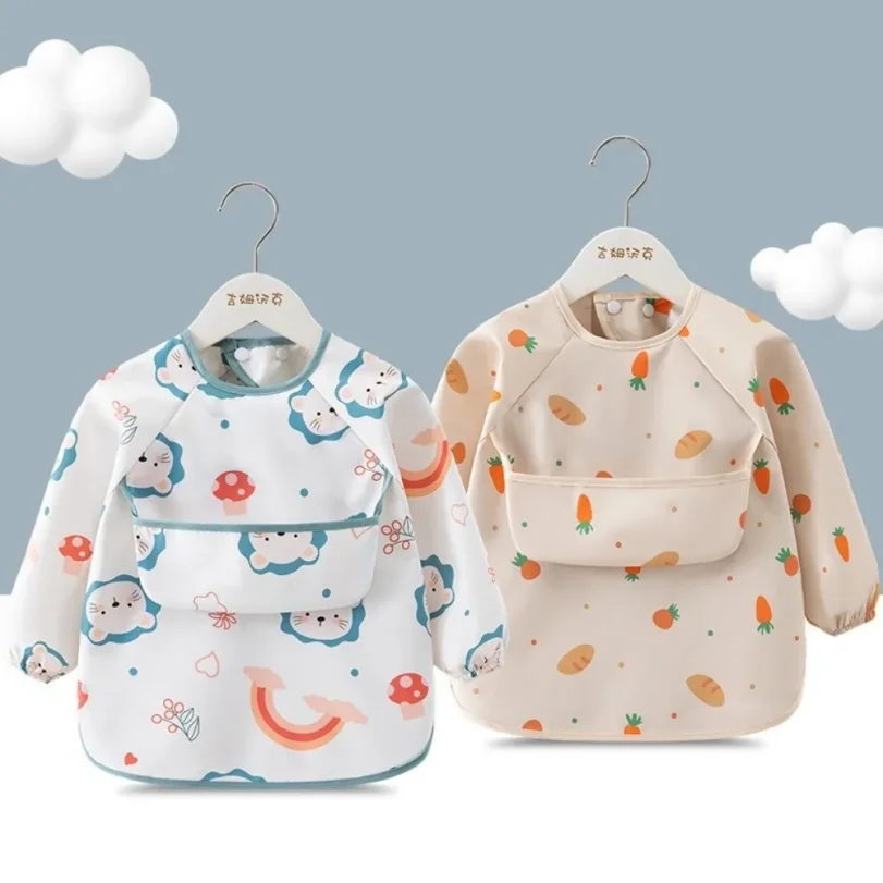 New Waterproof Child Feeding Bib Rice Pocket Feeding Blouse Long Sleeve Apron Children's Feeding Smock Soft Toddler Bibs
