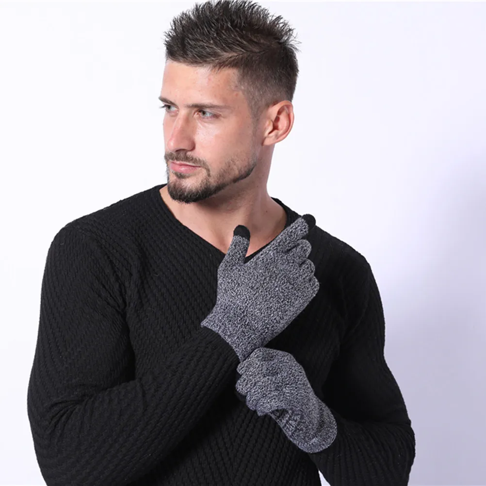 

Thickened Warm Gloves for Men Knitted Finger Gloves with Touchscreen Functionality Anti-Slip Protection for Cold Weather Use