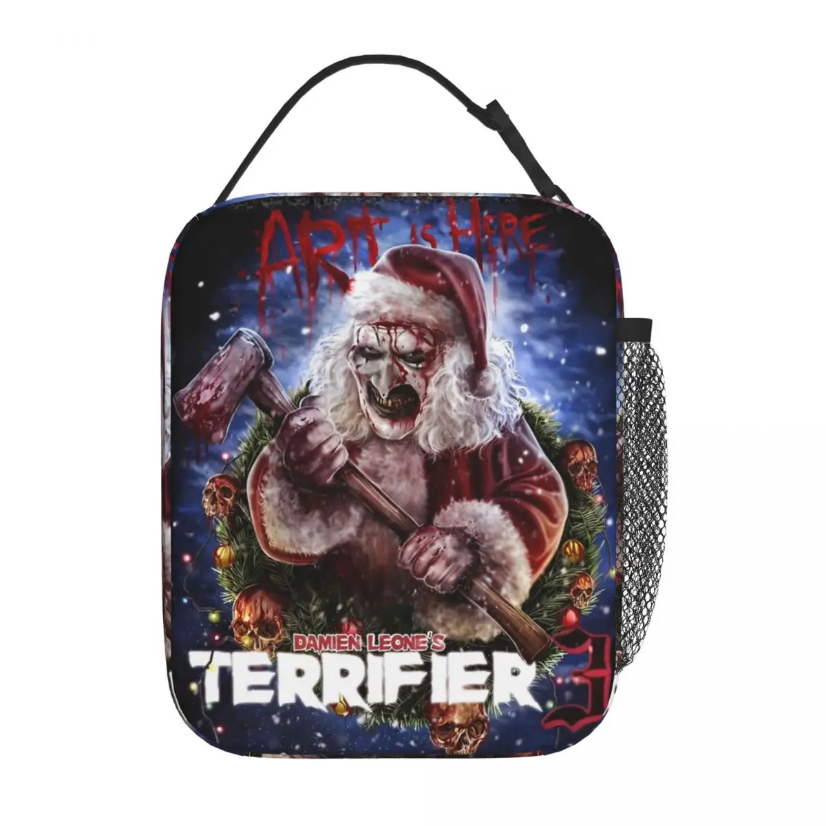 Christmas Terrifier 3 Horror Clown Insulated Lunch Bag Portable Reusable Cooler Bag Tote Lunch Box Office Travel Food Bag