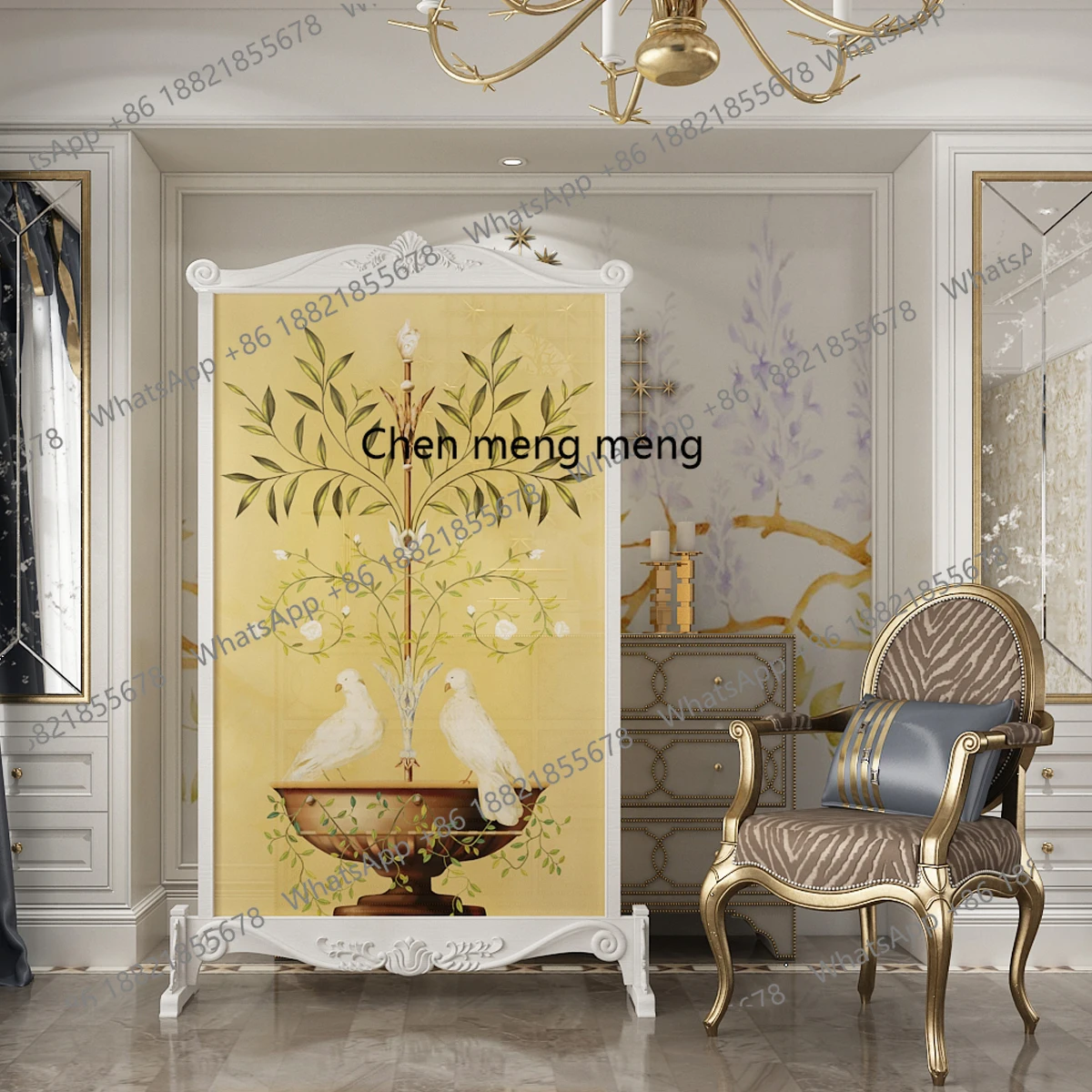 

American screen partition entrance living room hotel office tea house bedroom solid wood screen seat screen