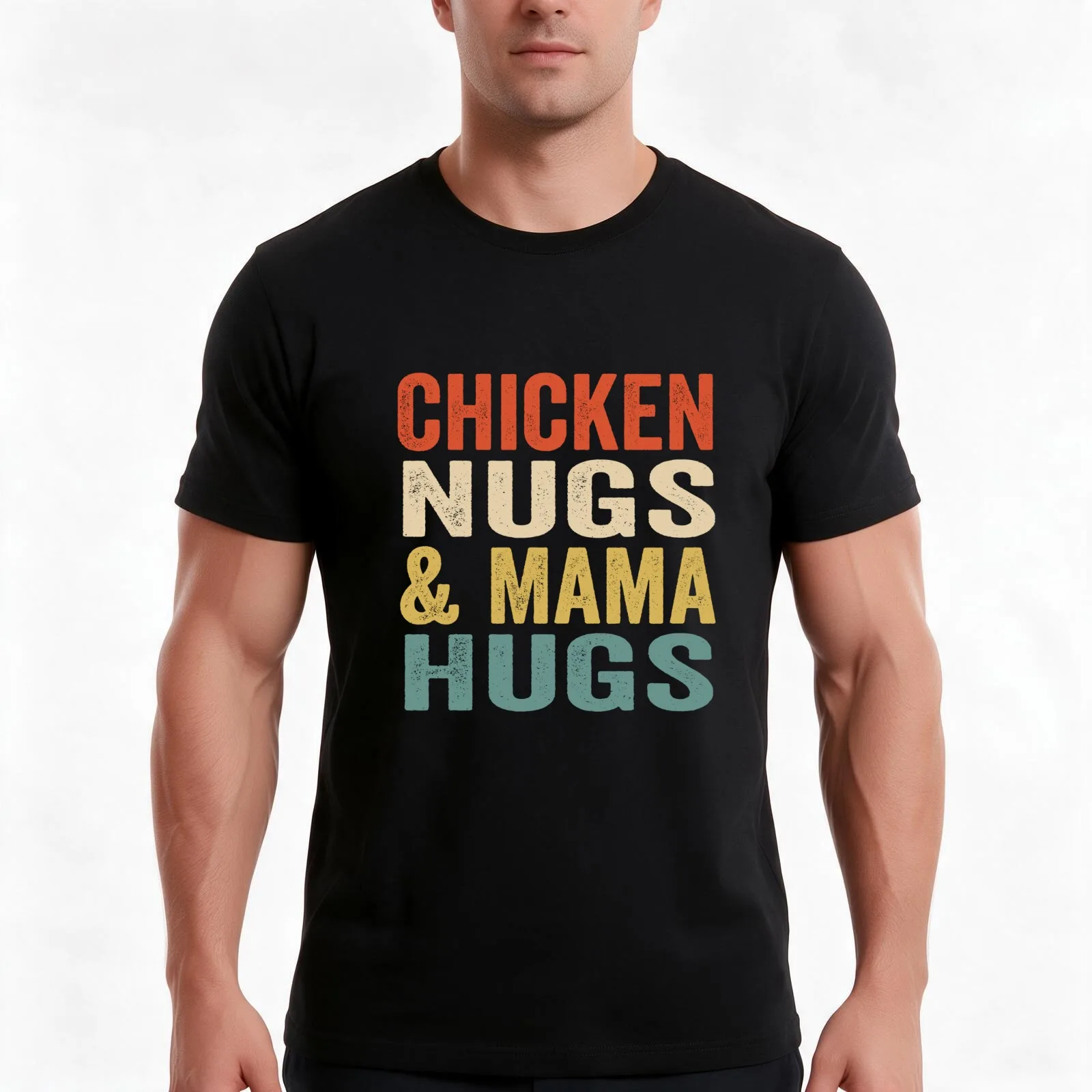 Chicken Nugs and Mama Hugs for Nugget Lover Funny Vintage T-Shirt, Summer Casual Cotton Tee, Oversized Streetwear Tops