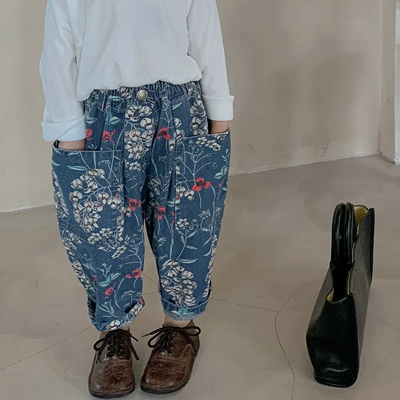 Girls' Pants Color Double Pocket Jeans Trousers24Autumn and Winter New Fashion Foreign Trade Children's Clothing Dropshipping3-8