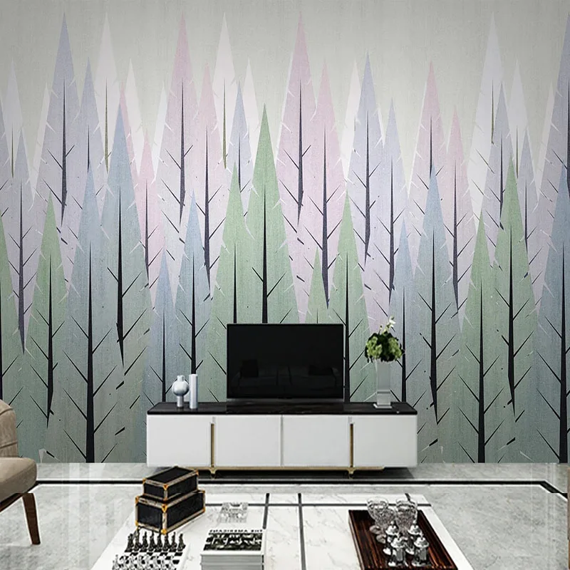 Custom Photo Wallpaper 3D Nordic Modern Geometric Pine Forest TV Background Wall Mural Wallpaper For Bedroom Tapety