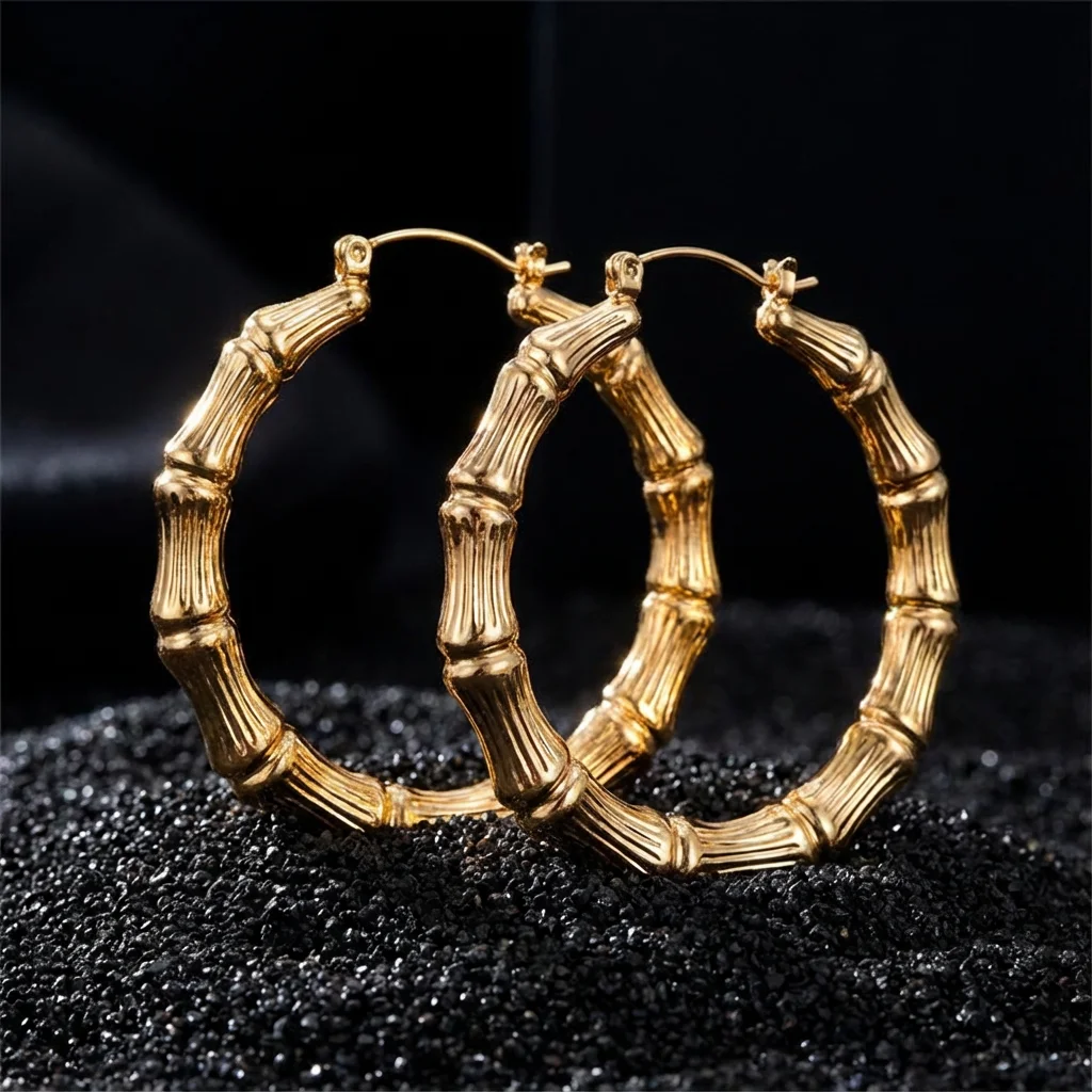 Boho-Stil Große Kreisförmige Bambus-Ohrringe Set für Frauen Goldene Silberfarbene Ohrringe Party-Schmuck Accessoire – Detail 2