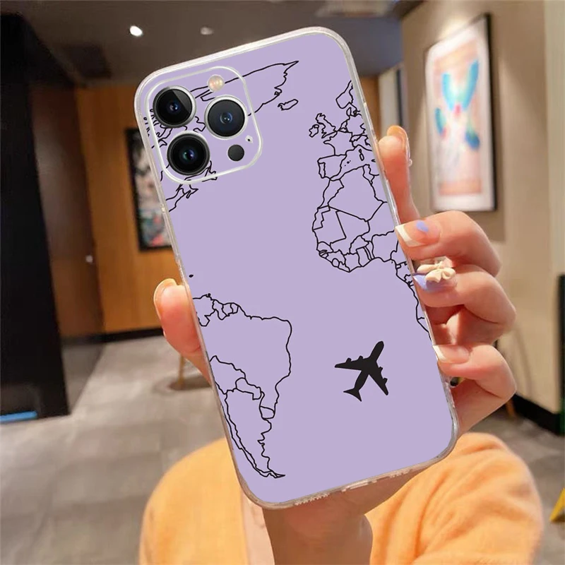 

Phone Case For iphone 17 Air 17 16 Pro Max 15 14 13 Pro Max 15 16 Pro 15Plus Travel in the world map Plane plans