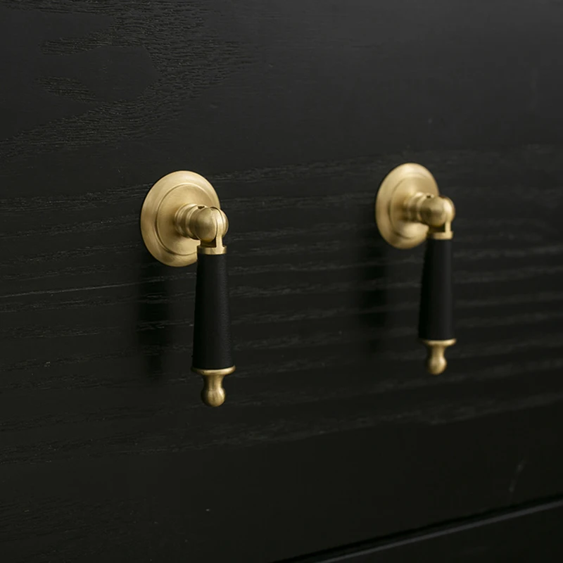 

4PCS Brass+Cow Leather Furniture Pendant Pulls Handles Drawer Pulls Cupboard Wardrobe Dresser Kitchen Shoe TV Wine Cabinet Pulls