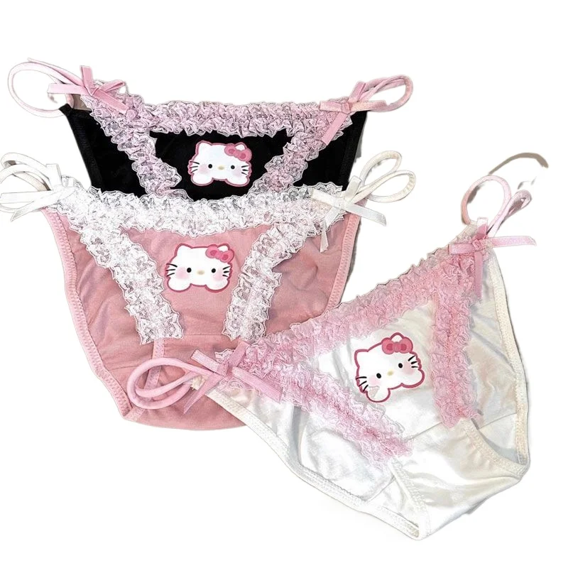 New Sanrio Hello Kitty Cartoon Anime Girl Underwear Sexy Lace Cartoon Cute Kawaii Low Waist Hip Lift Underwear Holiday Gift