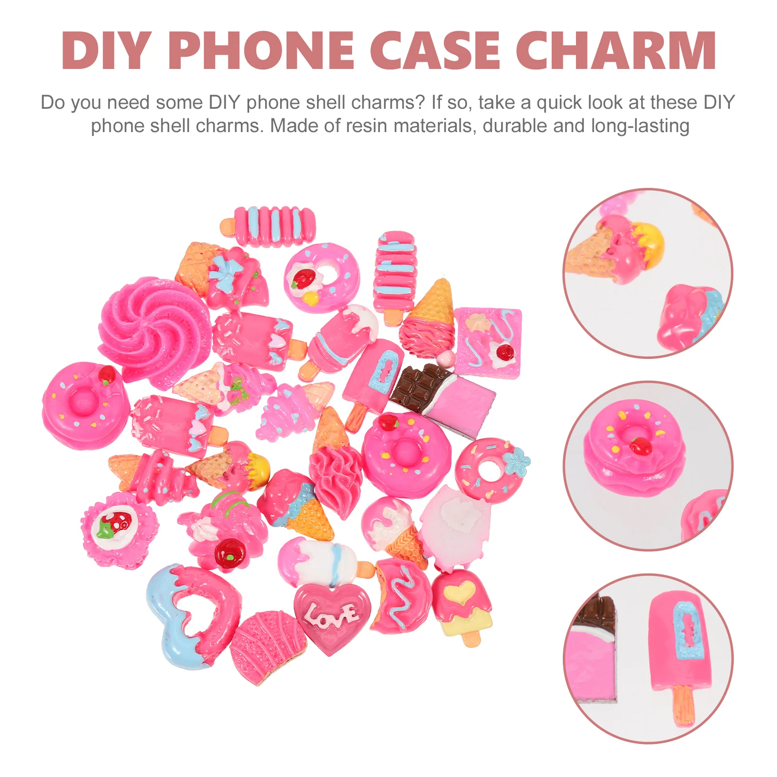 

30 Pcs Simulated Food Nail Jewelry DIY Phone Case Decor Handmade Heart-shaped Mini Ornament Charms Resin Cover Accessories