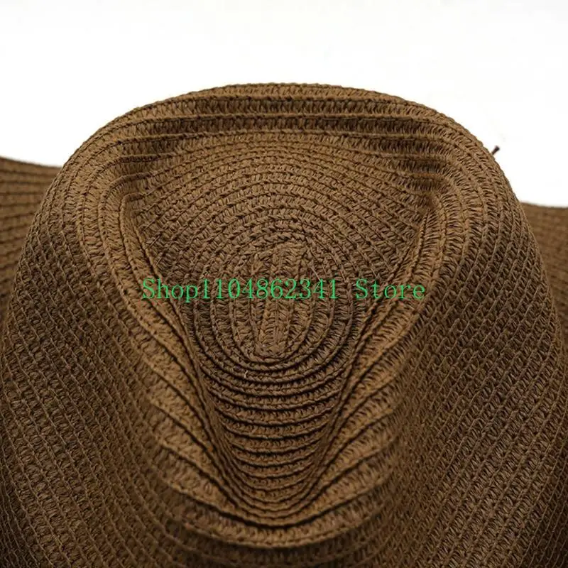 

652F Vintage Straw Weaving Hat Women Men Cowboy Hat Ethnic Hat