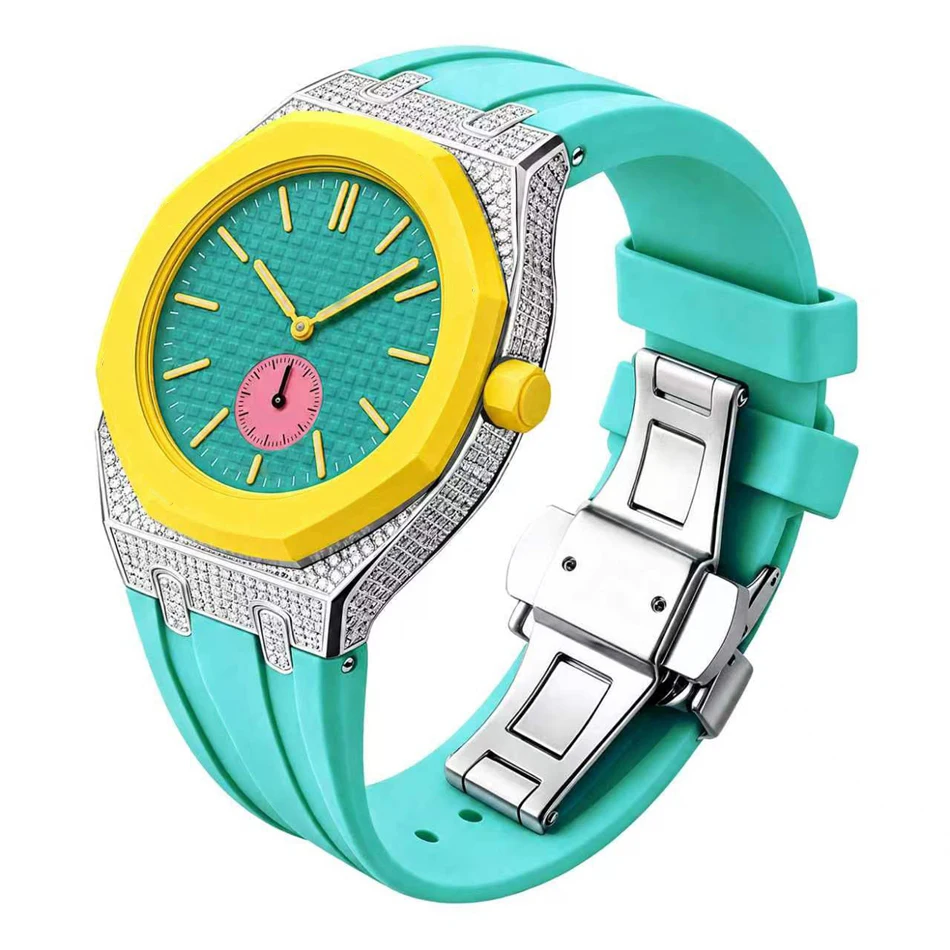 Diamant-Moissanit-Uhrenarmband für Swatch X AP Royal Pop Pocket Edelstahlgehäuse mit Silikonarmbändern Set Ersatzband