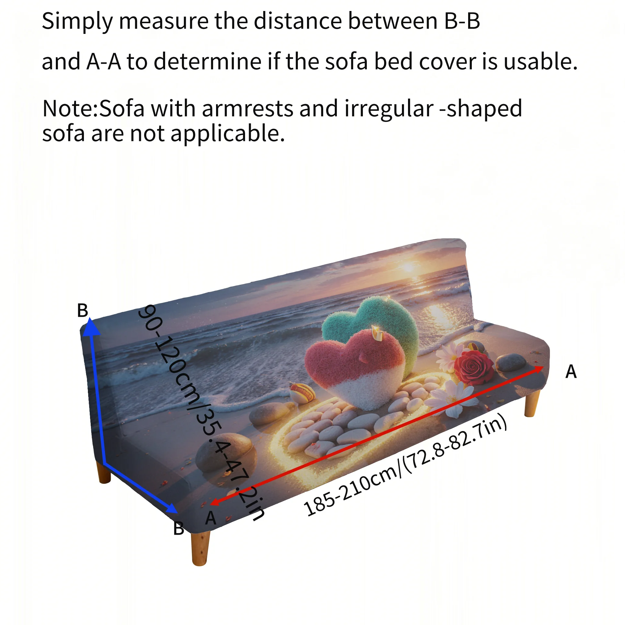 Armrest-free elastic sofa bed cover, living room home decoration, ins wind romantic love printing pattern
