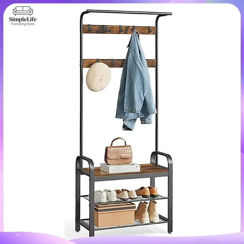Modern Coat Rack Stand Free Standing Hall Tree with Hooks Multi Functional Space Saving Clothes Organizer for Living Room