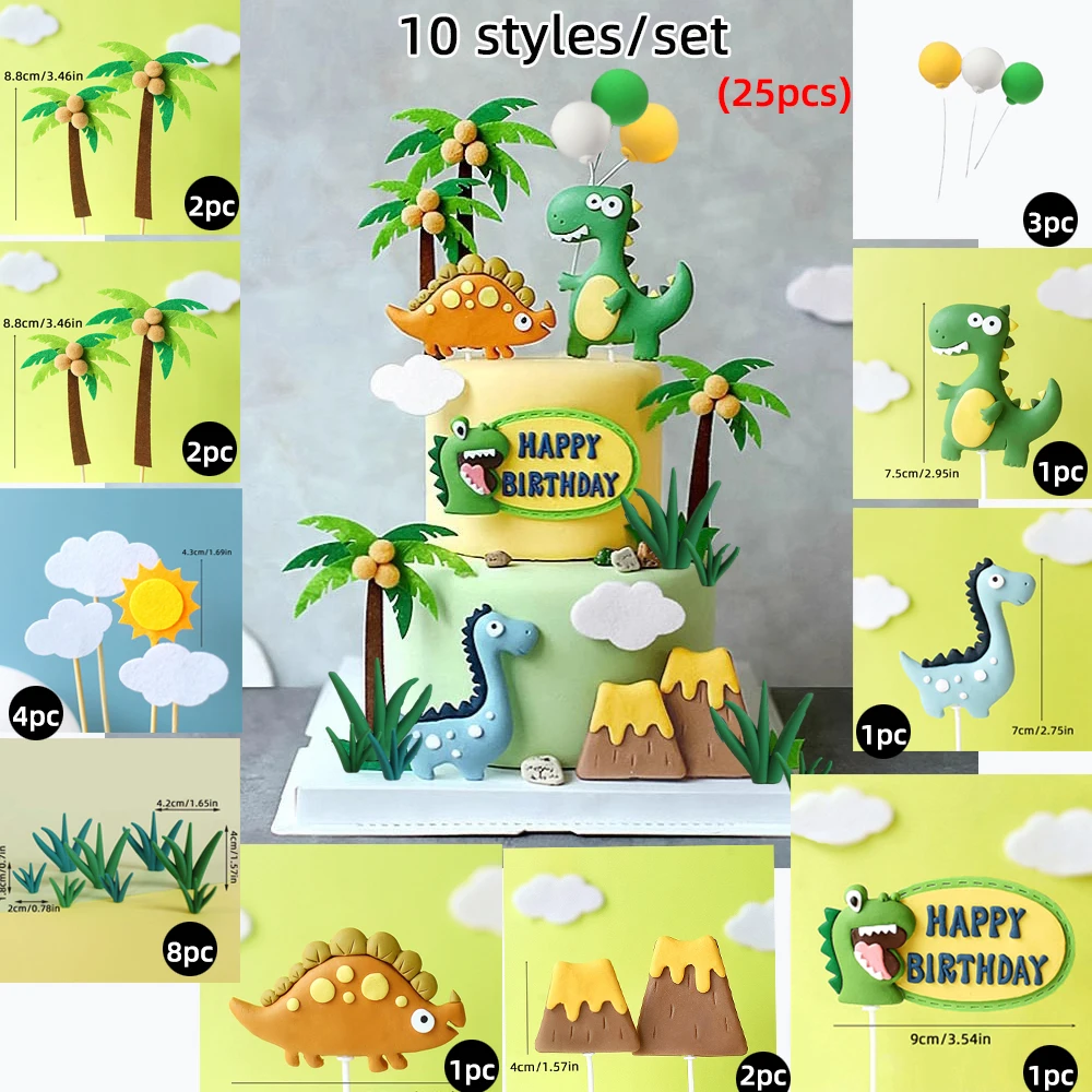 Dinosaurier-Kuchenaufsatz, Dino-Eier, Blätter, Gräser, Kuchendekorationen mit Happy Birthday-Schild, Kuchenaufsätze für die Safari-Geburtstagsfeier – Detail 8