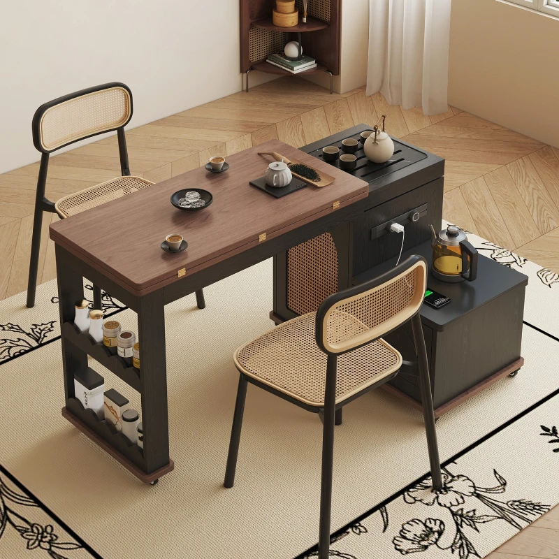

Mid-style tea table living room balcony small household side table Modern simple and multi-functional movable folding tea table