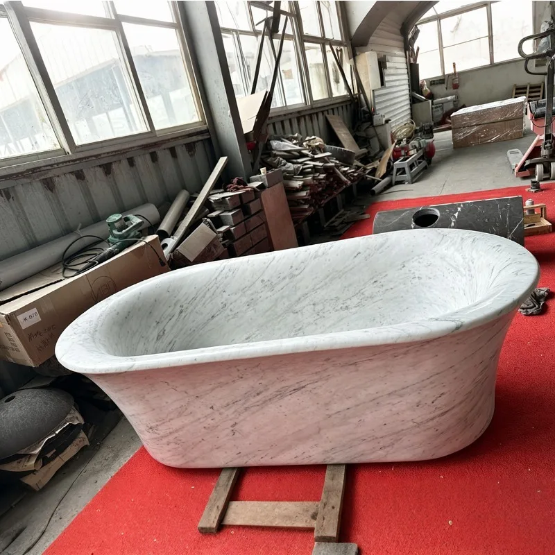 Wholesale Carrara White Marble Bathtub For Modern 12 Inch Deep Bathtubs Standalone Bathtub For Villa Hotel