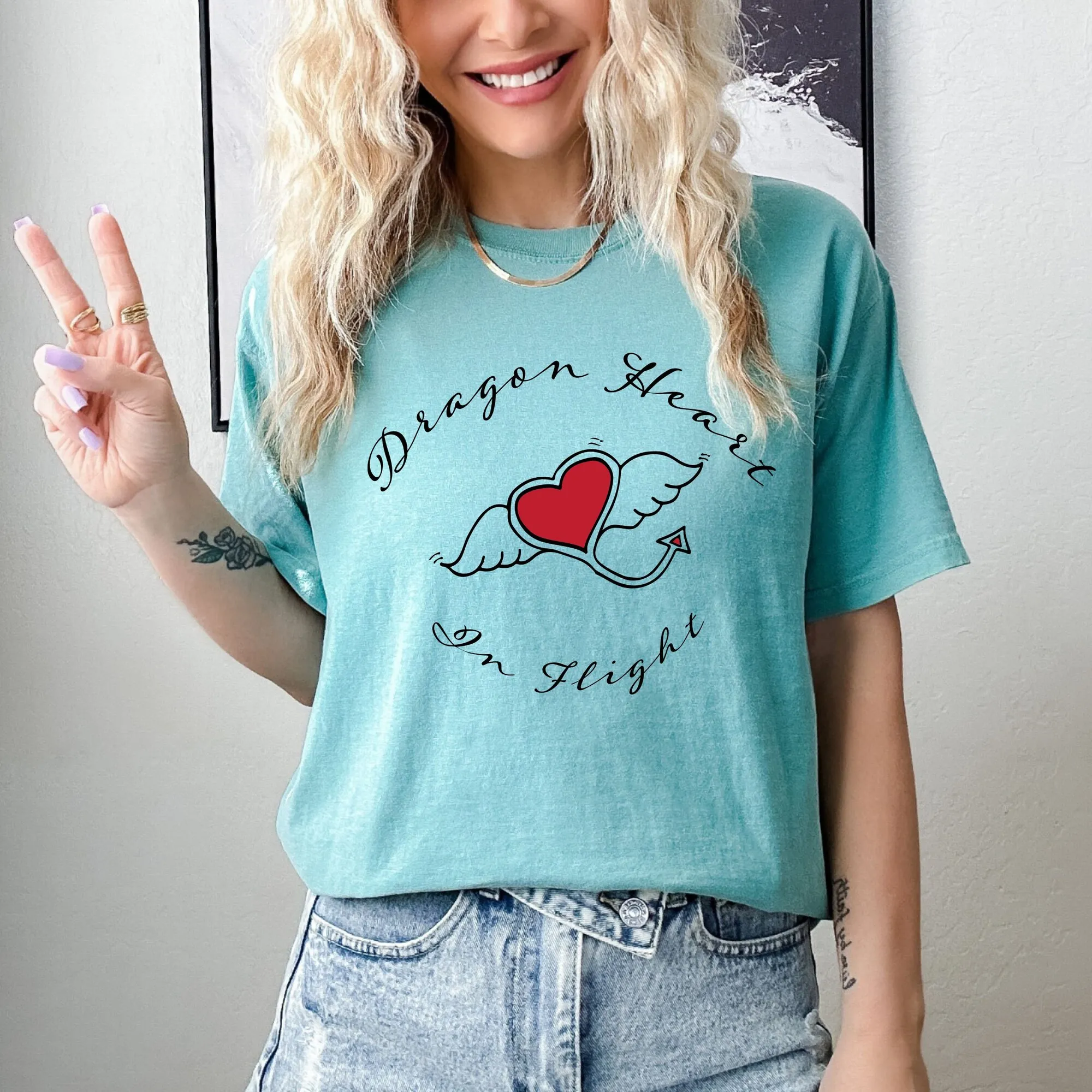 Dragon Shirt. Dragon Heart in Flight T-shirt. Comfort Colors Regular or Oversized Garment-dyed Tee. 90s Dragon Heart