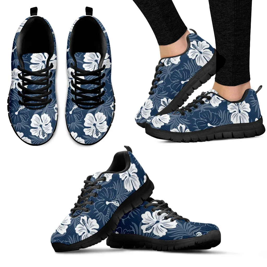 

Hawaiian Tropical Plant Designer Fashion Sneakers For Women Hibiscus Palm Leaf Print Shoes Blue Casual Shoes Zapatos