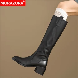 MORAZORA Nature stivali in vera pelle da donna Slip On autunno inverno stivali alti al ginocchio Chunky tacchi alti stivali da cavaliere moda donna