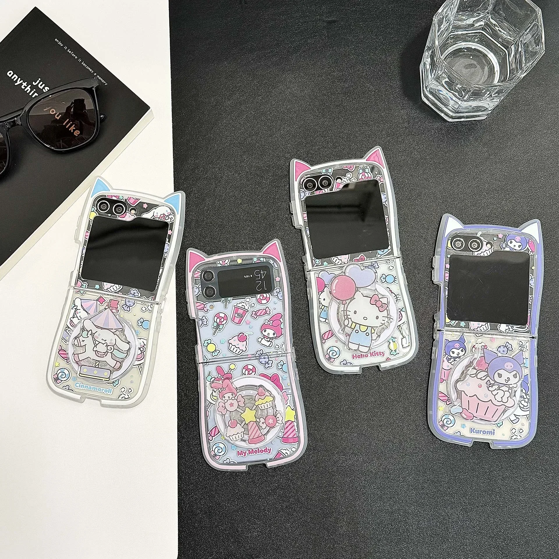 

Cute Cartoon Hello Kitty Kulomi Magnetic Wireless Charging Samsung Mobile Phone Case for Samsung Galaxy Z Flip6 5 4 3 Phone Case