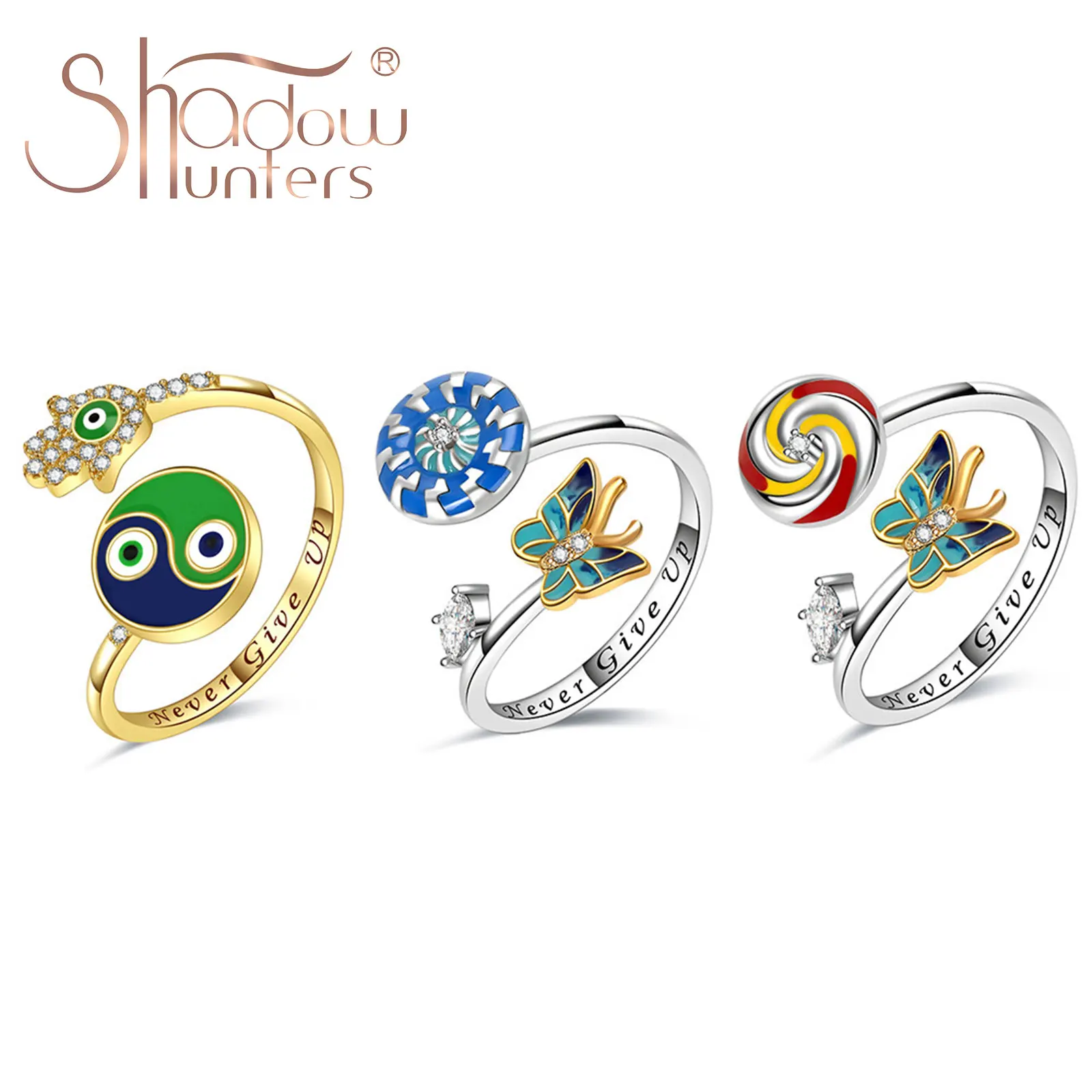 

Кольцо из стерлингового серебра 925 пробы с изображением глаза, Инь-Янь, для снятия тревоги, регулируемое, с вращающимся узором «Ветряная мельница», «Вихрь», «Бабочка» для женщин