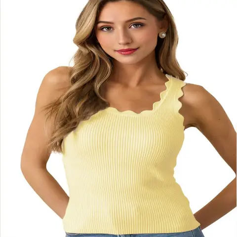 2026 AliExpress Foreign Trade Cross-border European and American U-neck vest Sleeveless lace ribbed knitted summer sweater vest