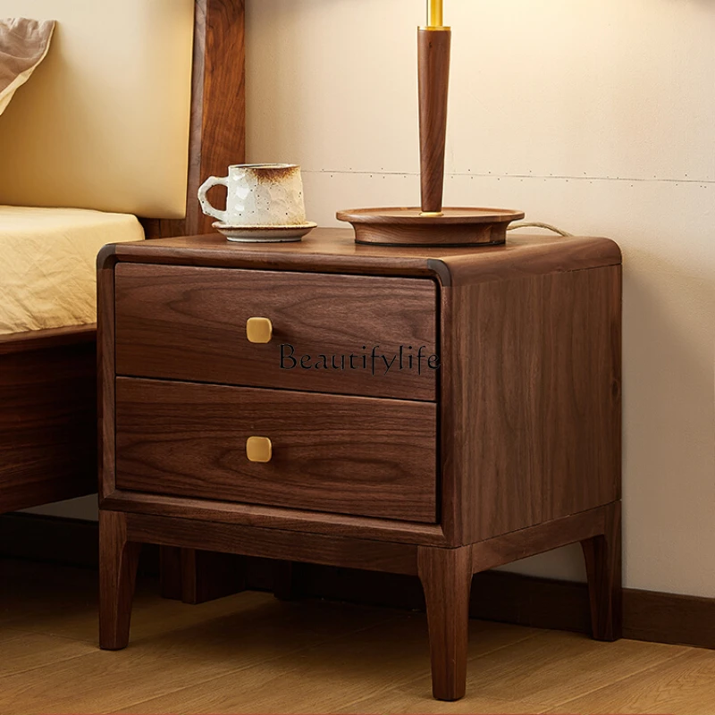 

Nordic Solid Wood Bedside Cabinet Simple Bedroom Bedside Supporter North America Black Walnut Storage Bed Side Cabinet