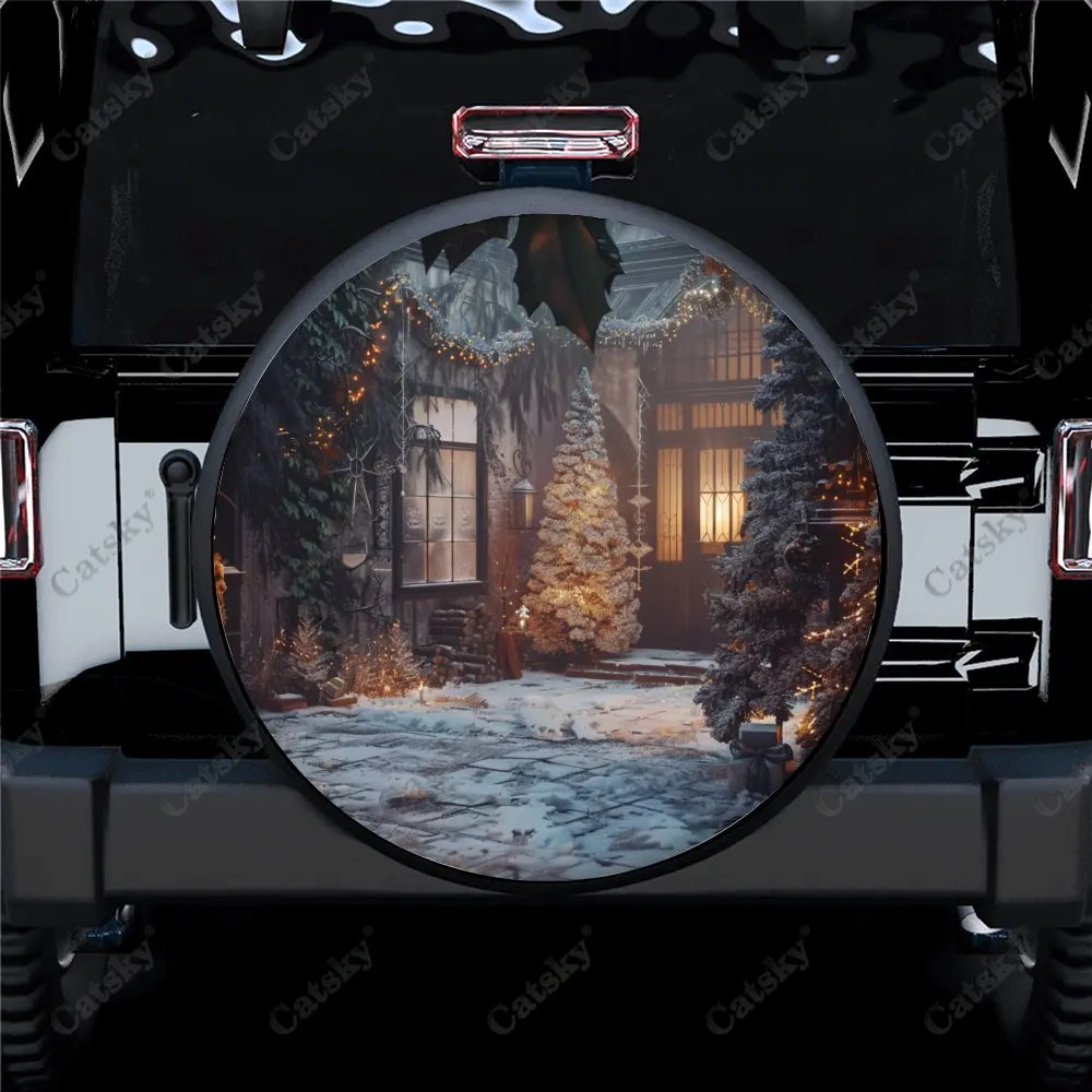 

Рождественский автомобильный чехол для запасного колеса, автоаксессуары, украшение для колес, защита для прицепа, внедорожника, грузовика, кемпера 14-17 дюймов