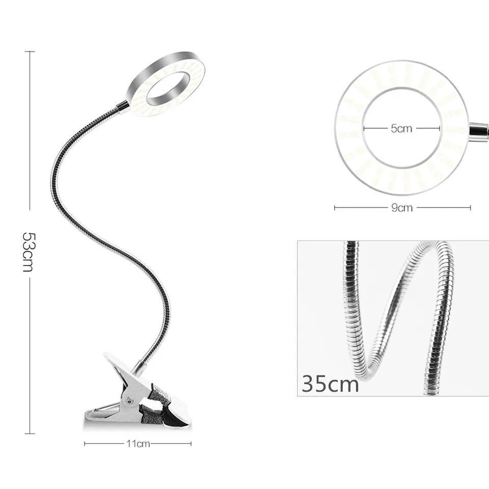 Luce LED di bellezza a due colori per estensione ciglia, tatuaggio, nail art, salone di bellezza, colore/luci calde, protezione per gli occhi, strumento senza ombre