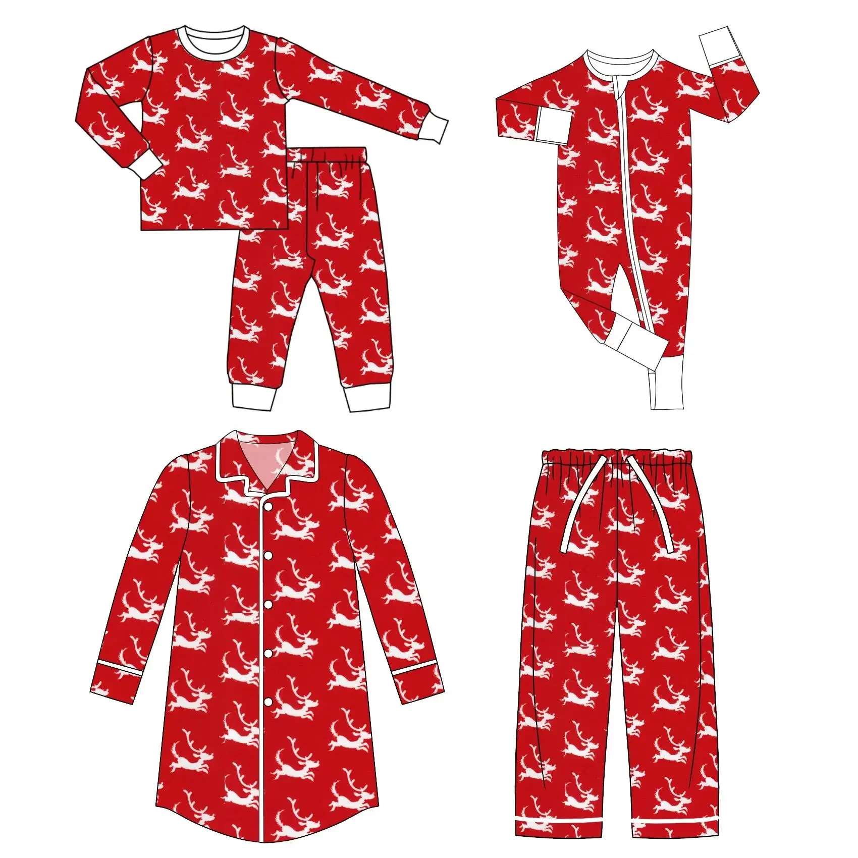 

New red Christmas boutique children set long-sleeved lace deer print trousers set baby zipper jumpsuit shirt trousers milk silk