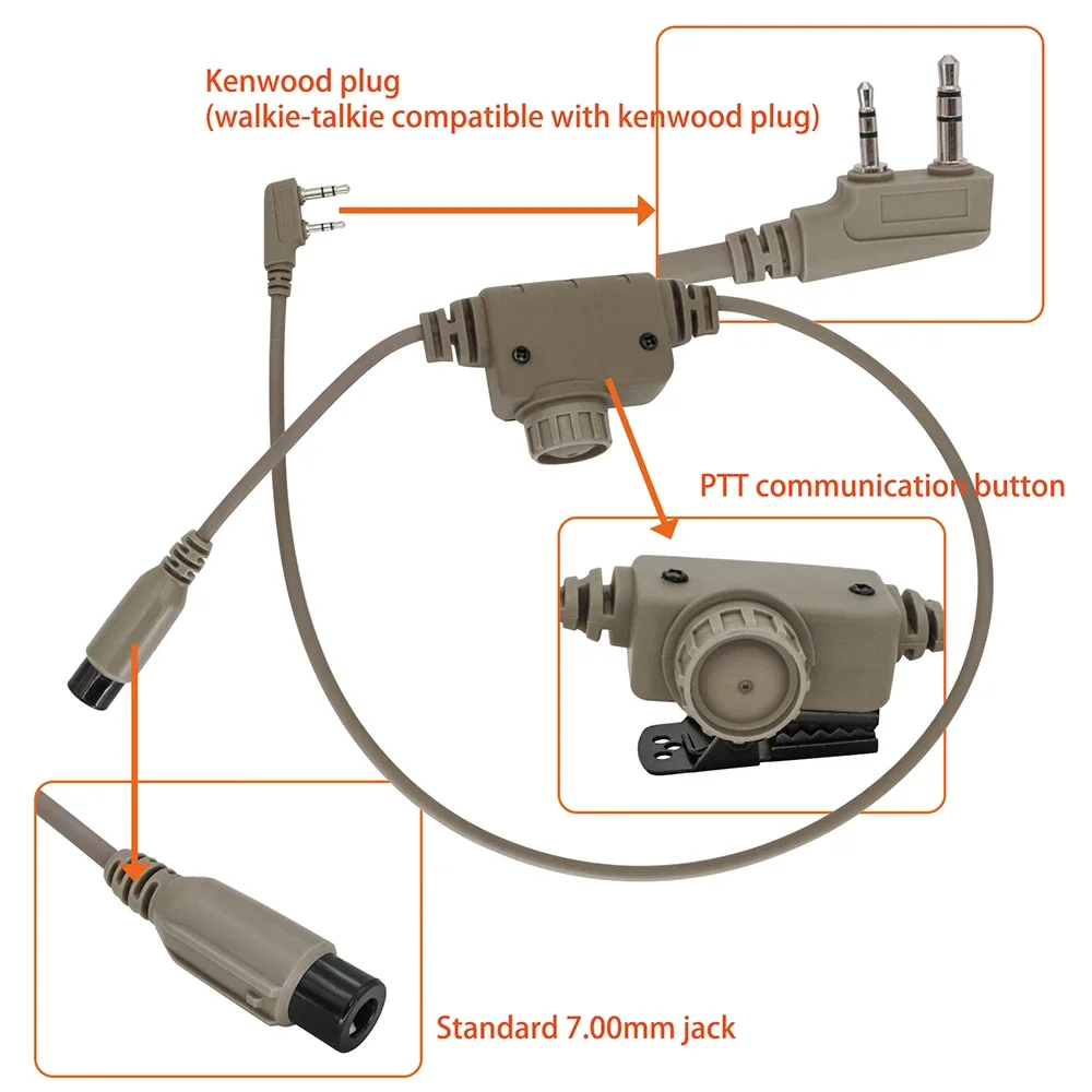 Compatible with standard 7.0mm jack tactical headset Compatible with Baofeng UV-3R UV-5R walkie-talkie, KEN U94 PTT adapter