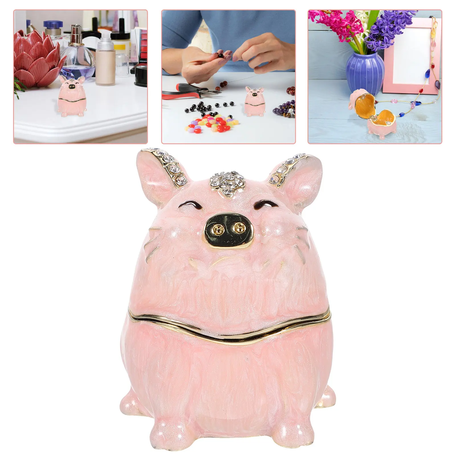 

Декоративная шкатулка для украшений в виде свиньи, милая, для хранения, открывающаяся и закрывающаяся, органайзер для украшений, украшение для дома, подарок, аксессуар для демонстрации, сувенир