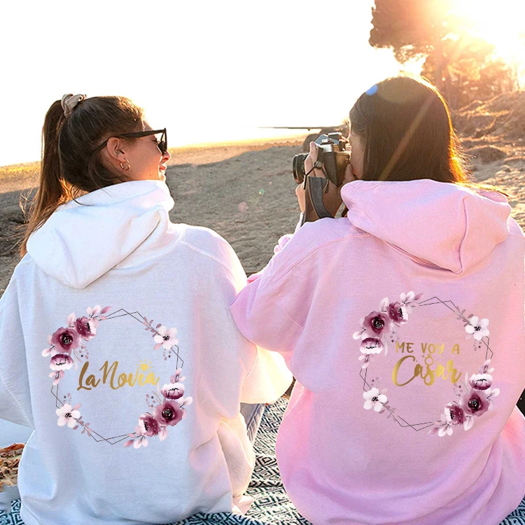 Spanish Women Single Farewell Party Women's Sweatshirts Team Bride Squad Flower Wreath Hoodies Bridal Wedding Y2k Outerwears