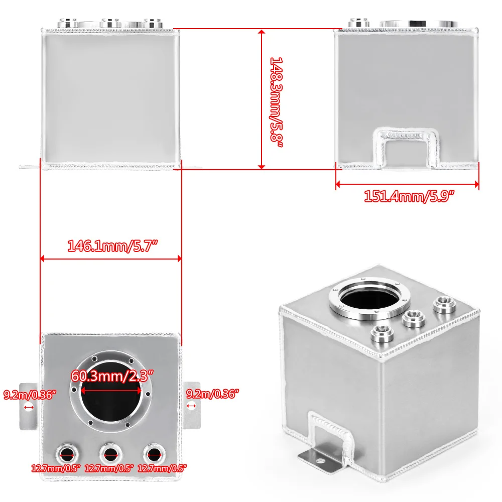 LZONE - 2L BILLET ALUMINUM FUEL SURGE TANK /  AN6 SURGE TANK WITH 3PC AN6 FITTINGS JR-TK83