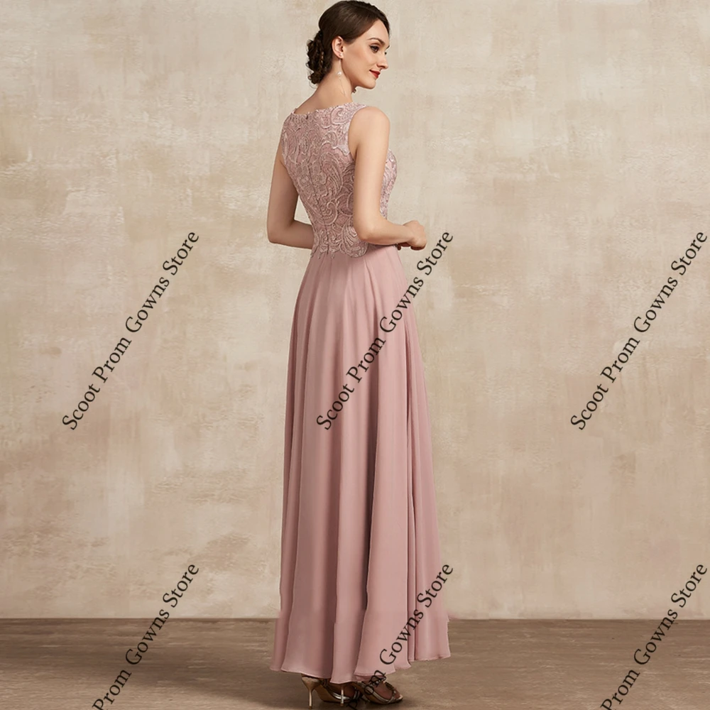Pink Scoop Mother of Bride Dresses 3/4 Sleeve Wedding Party Dresses for Women 2025 Summer New Chiffon Beach Robe De Soirée