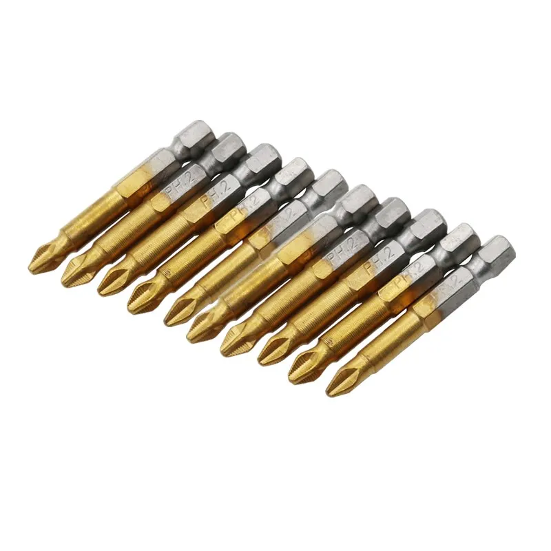 

5/10pcs 25/50mm 1/4inch PH2 Magnetic Screwdriver Bits Shank Titanium Coated Screwdriver Bits Electric Drill Bits Power Tools