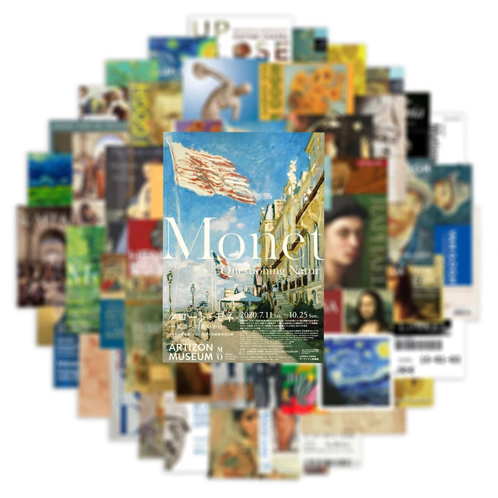 10/30/60pcs Art Museum Exhibition Ticket Stickers Vintage Oil Painting Aesthetic Decals Suitcase Phone Notebook Cartoon Sticker