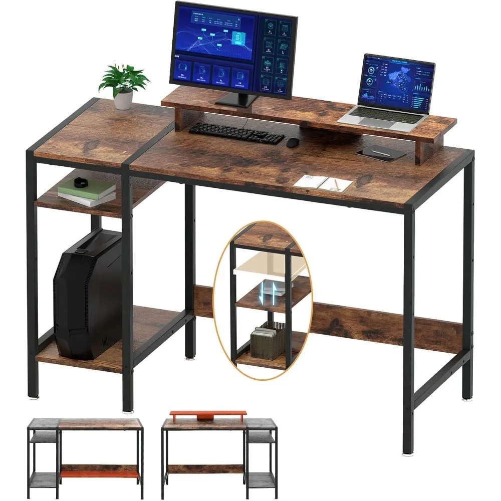 Gaming/Computer Desk - 47” Home Office Small Desk with Monitor Stand, Rustic Writing Desk for 2 Monitors