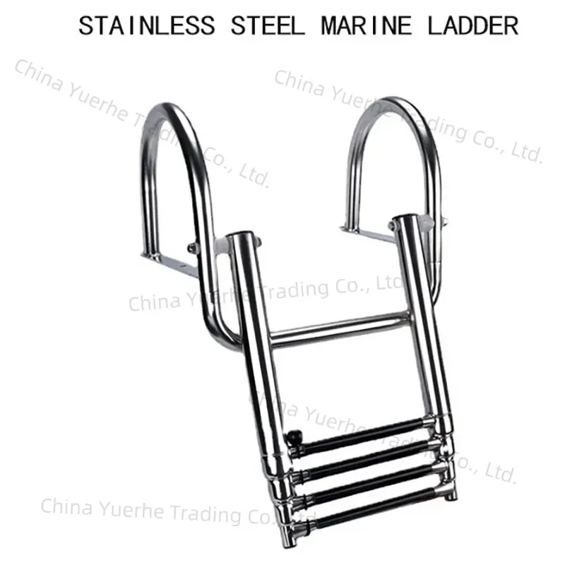 

NEW 3/4-step boat ladder stainless steel boarding telescopic ladder sliding folding swimming launch ladder with step handrail BB