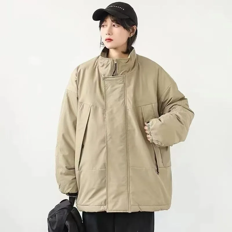 سترة قطنية ذات ياقة واقفة وظيفية وبسيطة للرجال، سترة قطنية دافئة فضفاضة ومتعددة الاستخدامات مقاومة للرياح #3